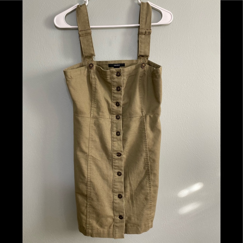 Forever 21 Fitted Khaki Jumper Dress Size Medium Front Buttons